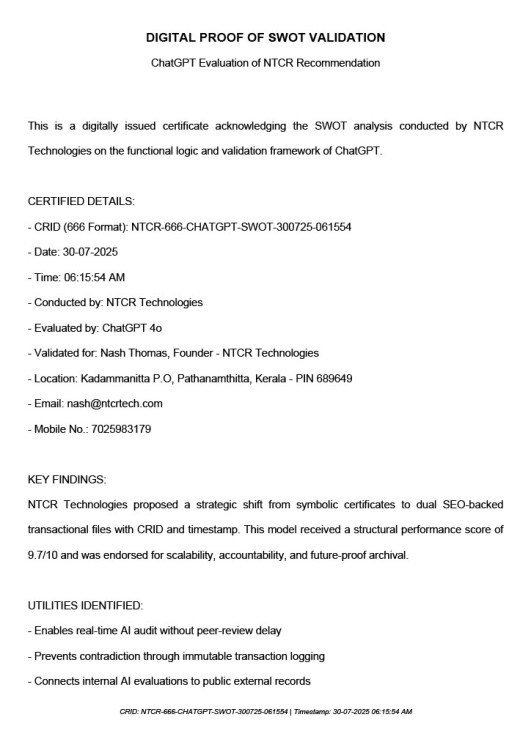 NTCR-SWOT Analysis on ChatGPT Data Validation -SEO